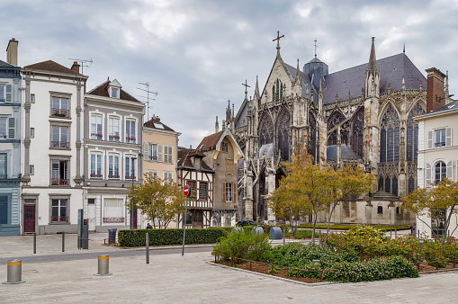 Square with Basilica of Saint Urban in Troyes downtown, France
