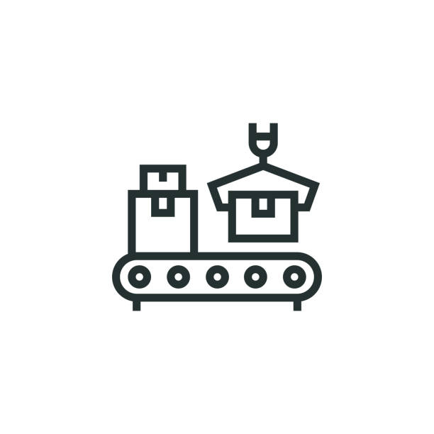 ikona linii produktu - industrial equipment automated business push button stock illustrations