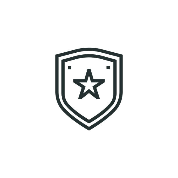 значок линии значка полиции икона - sheriff star badge vector stock illustrations