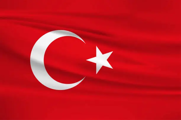 Vector illustration of Waving Turkey flag, official colors and ratio correct. Turkey national flag. Vector illustration.