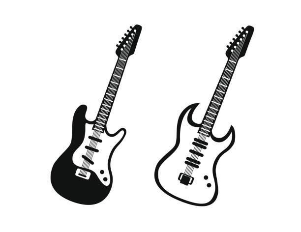 illustrazioni stock, clip art, cartoni animati e icone di tendenza di suona l'icona della chitarra. semplice illustrazione dell'icona del vettore di chitarra per il web design isolato su sfondo bianco - ponticello di strumento musicale