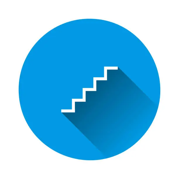 Vector illustration of Vector staircase icon on blue background. Flat image with long shadow.