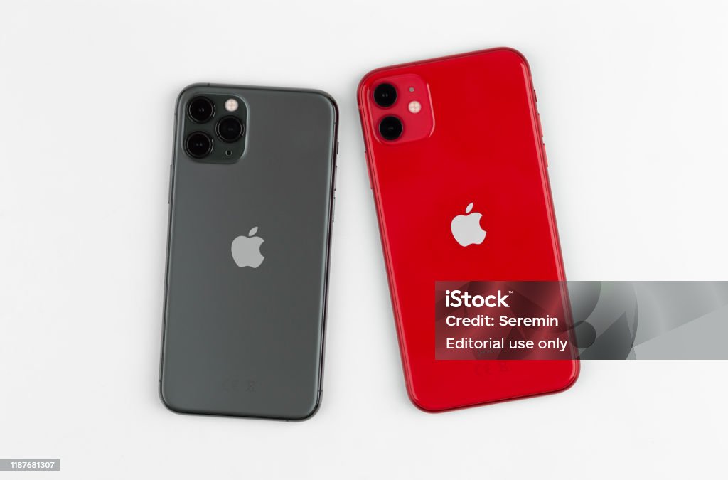 Apple Iphone 11 Product Red And Apple Iphone 11 Pro Midnight Green On A  White Background Stock Photo - Download Image Now - iStock