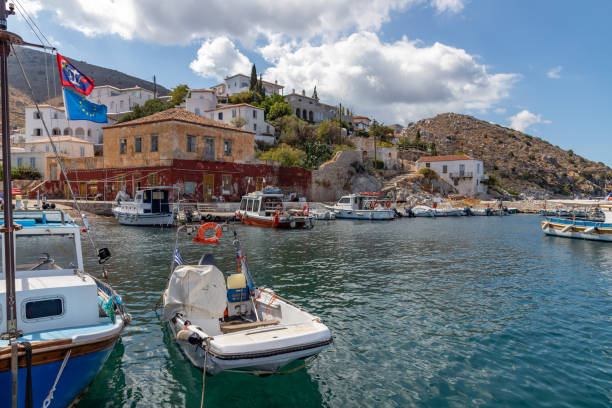 istock Buildings and Pier in Kamini beach in Hydra Island 1187681586