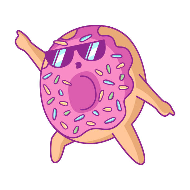 Cartoon Cool Dancing Donut In Glasses Character With Pink Glaze Makes Disco  For Stickers Greeting Cards Party Invitations Posters Prints And Books  Stock Illustration - Download Image Now - iStock