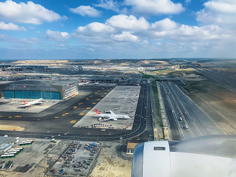 Istanbul, Istanbul International Airport, Turkey - October 2019 : Turkish Airlines airplane in new Istanbul International Airport.