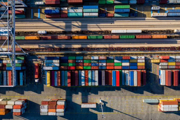 istock Aerial view of Container port 1187684369