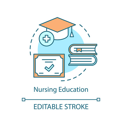 Nurse education concept icon. Medical qualification idea thin line illustration. Nursing care, service degree vector isolated outline drawing. Therapist, physician, doctor diploma. Editable stroke