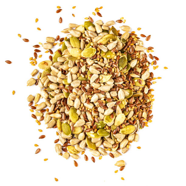 istock Pile with mixed seeds for healthy eating on a white background 1187686341