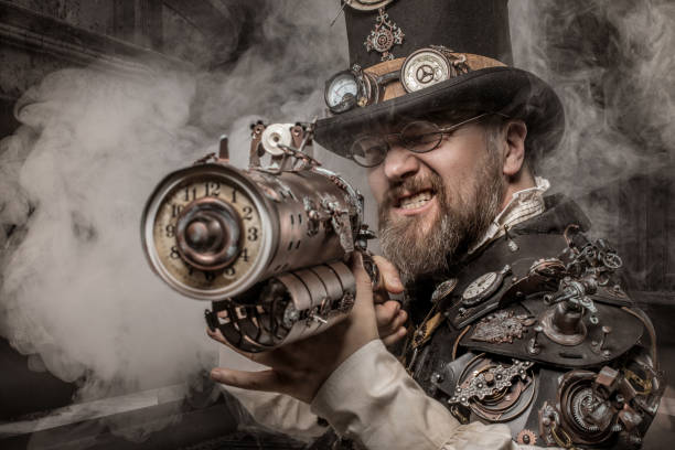 Steampunk male military character in a studio shot