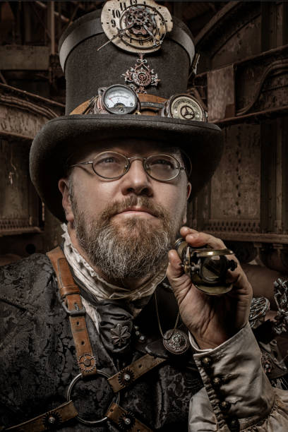 istock Steampunk male military character in a studio shot 1187689725