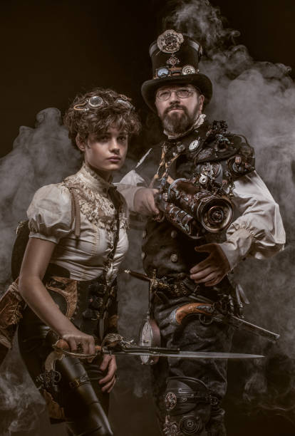 istock Steampunk couple in a studio shot 1187689885