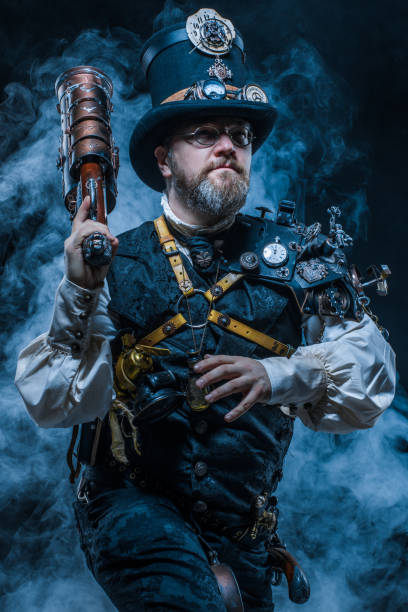 istock Steampunk male military character in a studio shot 1187689900