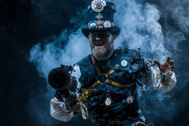 istock Steampunk male military character in a studio shot 1187689908