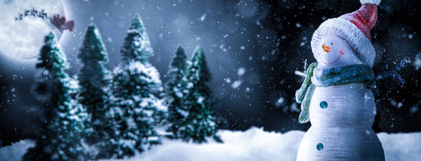 istock Christmas Night with Snowman, Santa and Moon 1187690163
