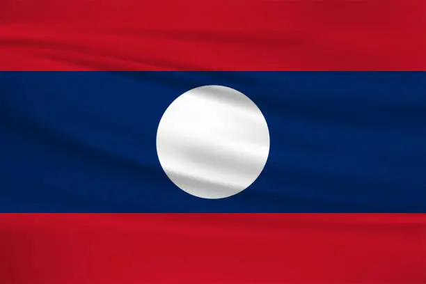 Vector illustration of Waving Laos flag, official colors and ratio correct. Laos national flag. Vector illustration.