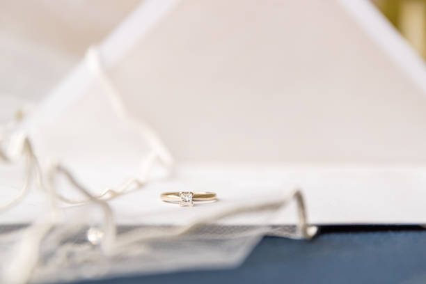 istock A bride silitair diamond ring with a vail and  wedding invitations 1187696940