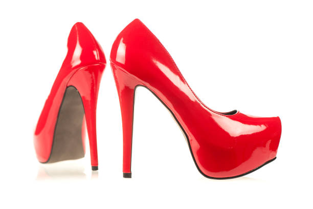 istock High heels shoes in shiny red patent leather with inner platform 1187700058