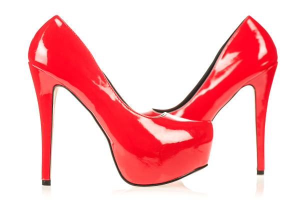 istock High heels shoes in shiny red patent leather with inner platform 1187700065