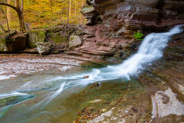 Autumn colors and waterfall in the Ozark Mountains at Eden Falls.