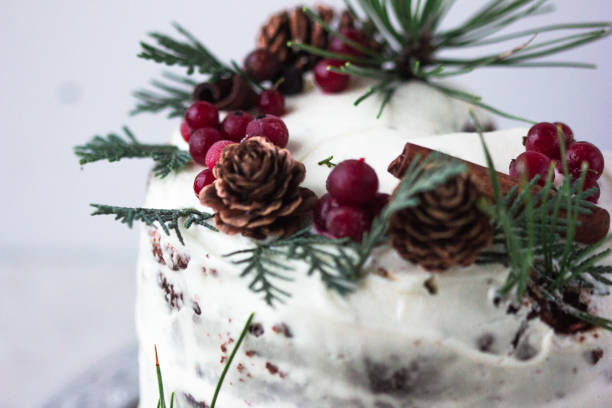 istock Christmas Winter baking cake concept. Winter cake with cones. 1187701576