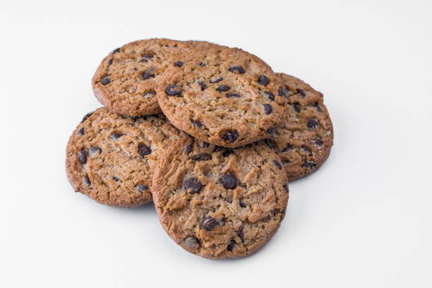 istock Homemade cookies with dark chocolate chips on white background 1187705853