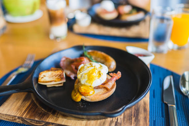 istock Breakfast set with egg benedict sausage in hot pan 1187712052