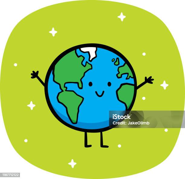 Happy Earth Doodle Stock Illustration - Download Image Now - Planet Earth, Planet - Space, Cartoon