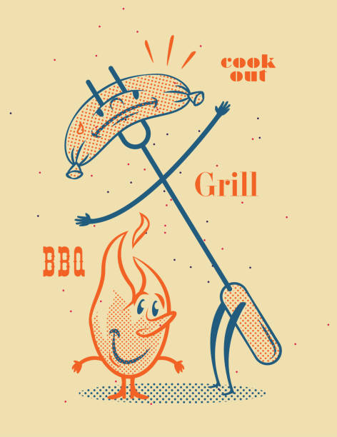 grill - barbecue grill barbecue cooking hot dog stock illustrations