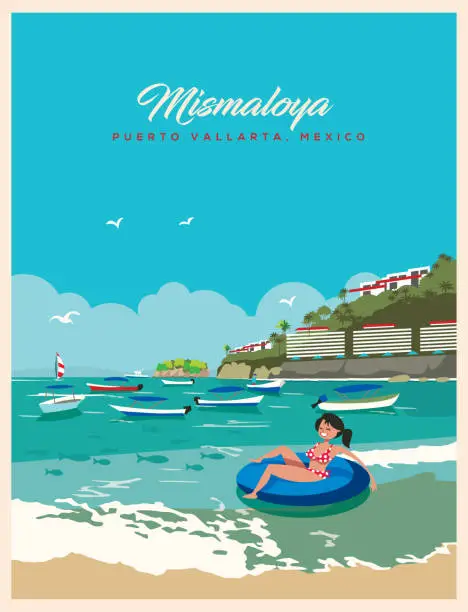 Vector illustration of Mismaloya Beach of Puerto Vallarta Mexico