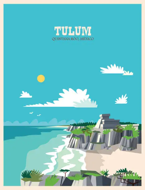 Vector illustration of Tulum Riviera Maya - Cancun, Quintana Roo. Mexico