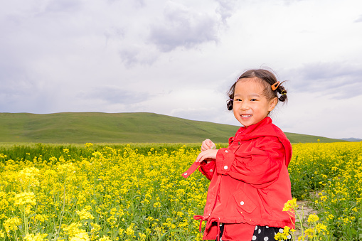 a young girl in rape flowers
