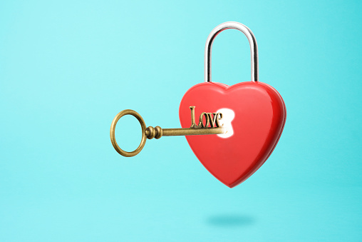 Inserting Old Skeleton Key In A Heart Shape Padlock Floating In Mid Air  Stock Photo - Download Image Now - iStock