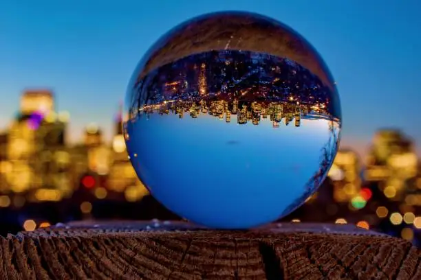 A unique view of the city of Calgary through a lensball