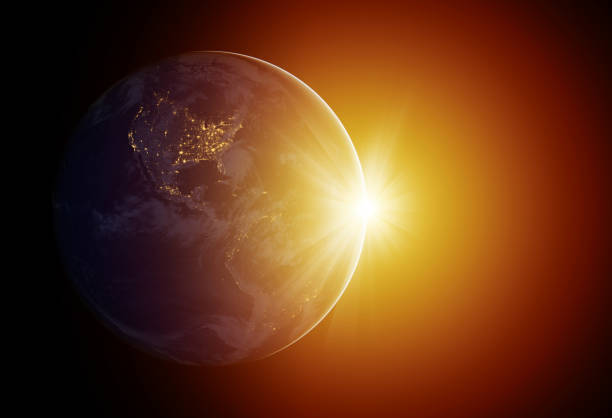 宇宙の地球の後ろから太陽が出てくる - eclipse ストックフォトと画像