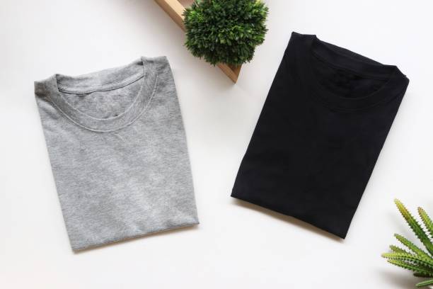 istock black , gray , white t-shirts with wood box and cactus. rustic background 1187739386