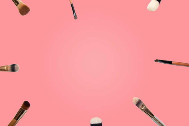 istock Set of make up brushes for face and eyes. Essential tools for applying make up product on face. 1187742193