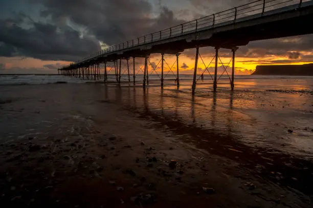 Saltburn pier sunrise. Saltburn by-the-sea is a seaside town located on the north east coast of England.