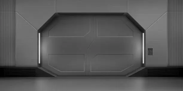 Vector illustration of Metal sliding doors in spaceship