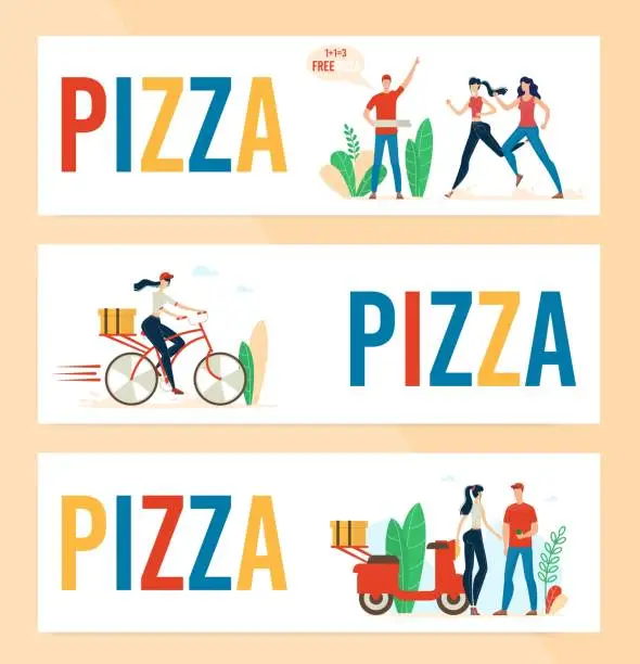 Vector illustration of Pizzeria Flat Vector Horizontal Banners Templates