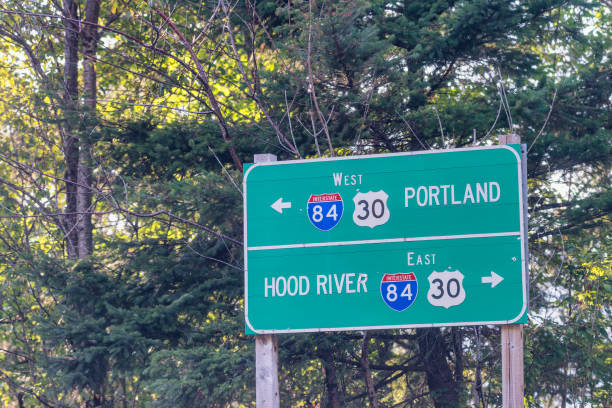 istock Road signs along Columbia river gorge, Oregon 1187764575