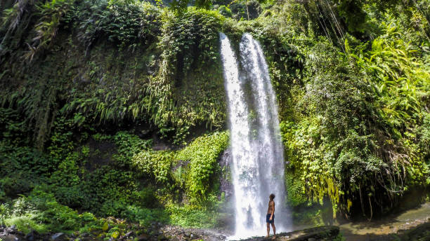 istock Lombok - A man standing under Tiu Kelep waterfall 1187766706