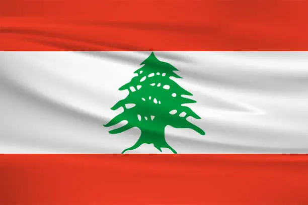 Vector illustration of Waving Lebanon flag, official colors and ratio correct. Lebanon national flag. Vector illustration.