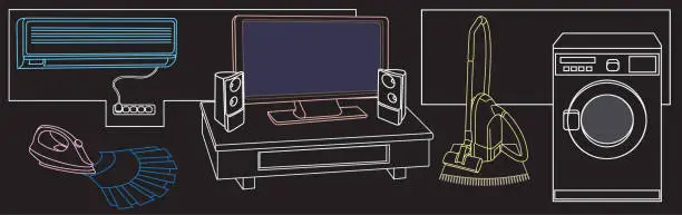 Vector illustration of Set of sketches of various home appliances