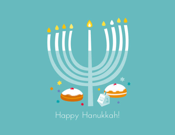 szczęśliwy chanuka! - hanukkah menorah candle blue stock illustrations