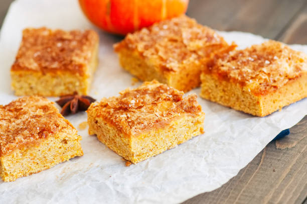 istock Pumpkin cornmeal bars on a wooden background. 1187770105