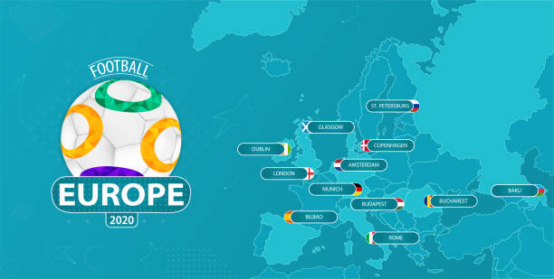karte von europa mit allen 12 gastländern - länderspiel stock-grafiken, -clipart, -cartoons und -symbole