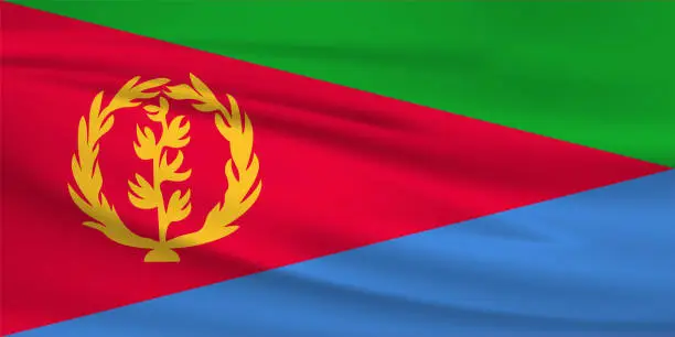 Vector illustration of Waving Eritrea flag, official colors and ratio correct. Eritrea national flag. Vector illustration.