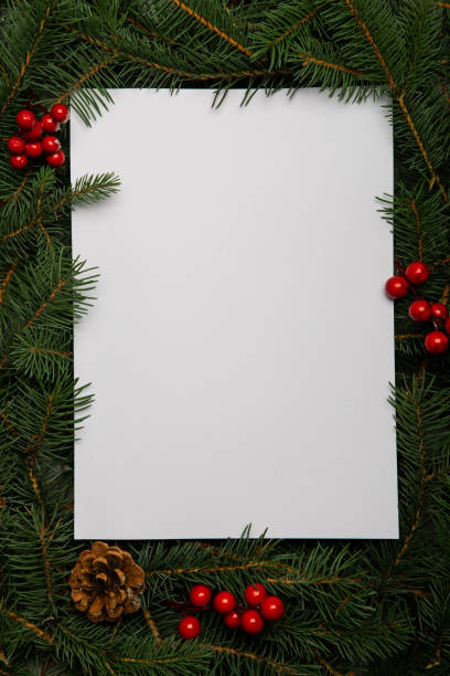 istock Creative layout made of Christmas tree branches with paper card note. Flat lay. Nature New Year concept 1187776536