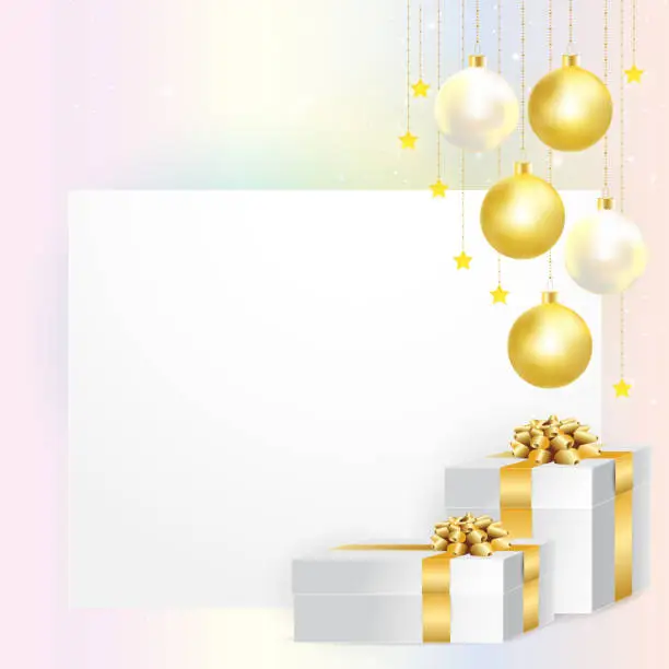 Vector illustration of Card with Christmas balls and gift boxes